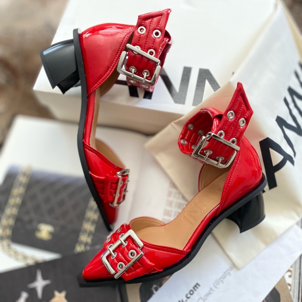 GANNI Chunky Buckle Open Cut Pumps